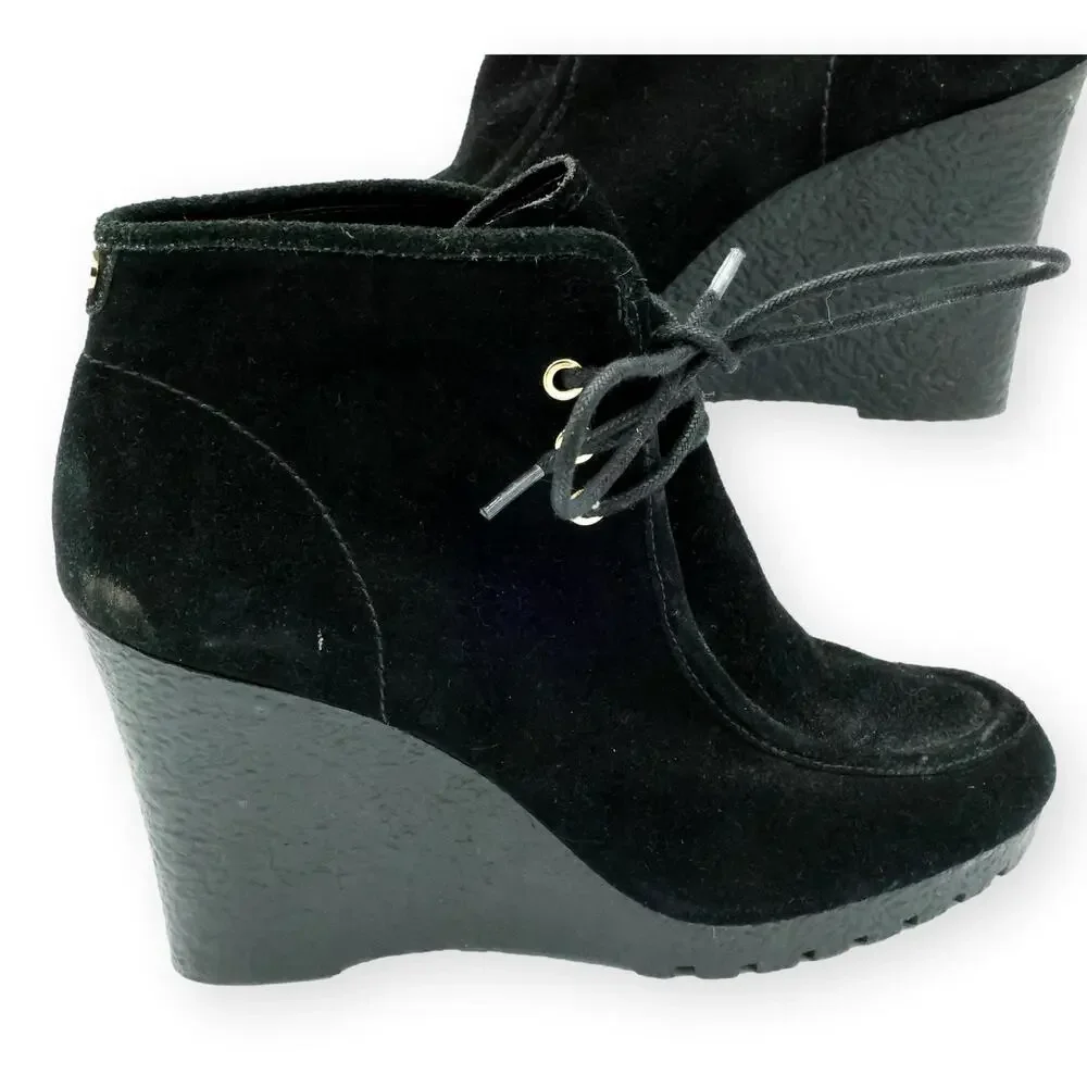 Michael Kors Womens Rory Black Suede Wedge Booties 8M